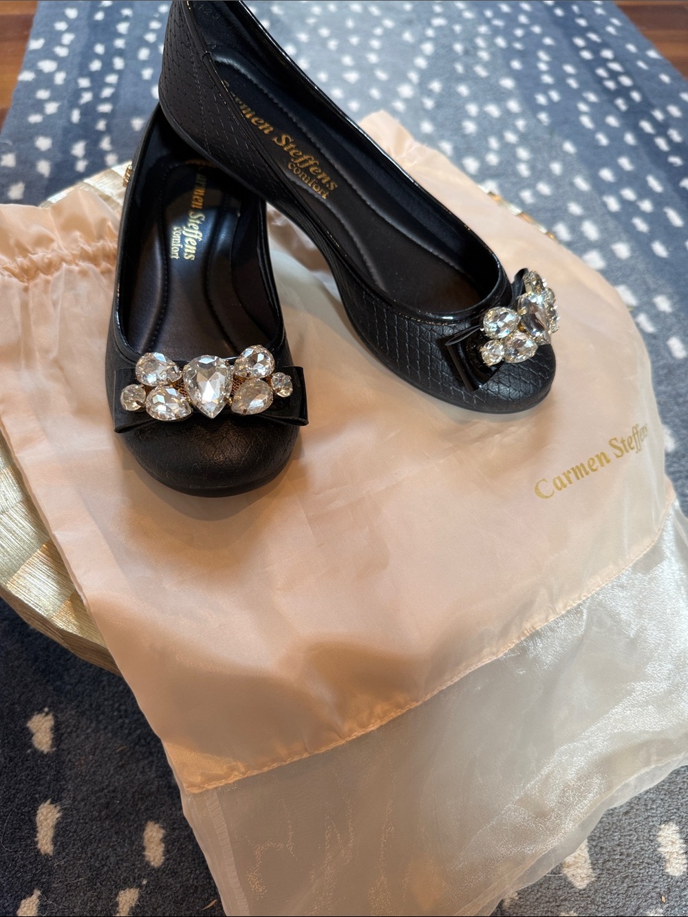 Carmen Steffens Black Jeweled Bow Flats